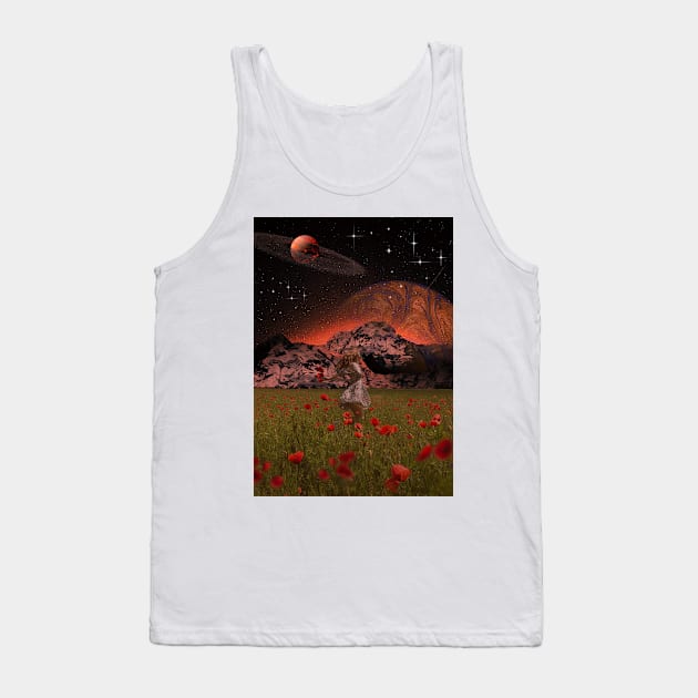 Starry Night Dance: A Girl Twirls Among the Flowers Tank Top by The Art of Space